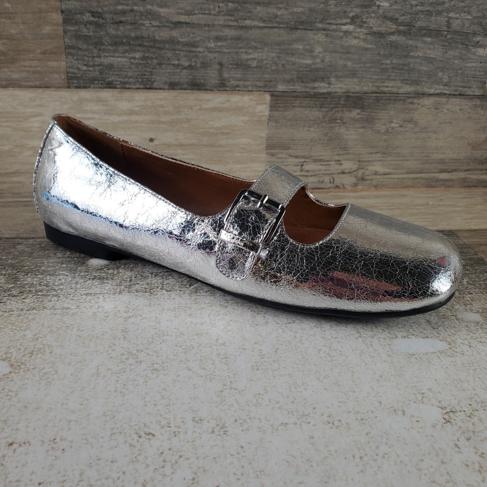 Zodiac Indira Womens Mary Jane Flats Sz 7.5 M Metallic Silver Cracked Leather